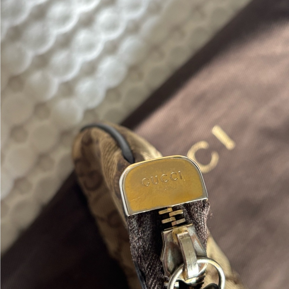 Gucci Brown Monogram Canvas Wristlet Clutch with Gold Hardware - Picture 6 of 9